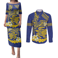 Te Vaiaho o te Gagana Tokelau Couples Matching Puletasi and Long Sleeve Button Shirt Polynesian Turtle - Malo Ni! LT14 Blue - Polynesian Pride