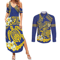 Te Vaiaho o te Gagana Tokelau Couples Matching Summer Maxi Dress and Long Sleeve Button Shirt Polynesian Turtle - Malo Ni! LT14 Blue - Polynesian Pride