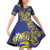 Te Vaiaho o te Gagana Tokelau Family Matching Off Shoulder Short Dress and Hawaiian Shirt Polynesian Turtle - Malo Ni! LT14 Daughter's Dress Blue - Polynesian Pride
