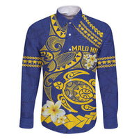 Te Vaiaho o te Gagana Tokelau Family Matching Summer Maxi Dress and Hawaiian Shirt Polynesian Turtle - Malo Ni! LT14 Dad's Shirt - Long Sleeve Blue - Polynesian Pride