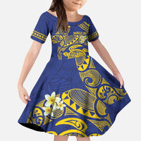 Te Vaiaho o te Gagana Tokelau Kid Short Sleeve Dress Polynesian Turtle - Malo Ni! LT14 KID Blue - Polynesian Pride