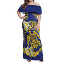 Te Vaiaho o te Gagana Tokelau Off Shoulder Maxi Dress Polynesian Turtle - Malo Ni! LT14 Women Blue - Polynesian Pride