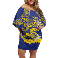 Te Vaiaho o te Gagana Tokelau Off Shoulder Short Dress Polynesian Turtle - Malo Ni! LT14 Women Blue - Polynesian Pride