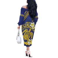 Te Vaiaho o te Gagana Tokelau Off The Shoulder Long Sleeve Dress Polynesian Turtle - Malo Ni! LT14 - Polynesian Pride