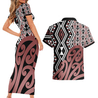 New Zealand Couples Matching Short Sleeve Bodycon Dress and Hawaiian Shirt Aotearoa Kowhaiwhai Mix Taniko Art LT14 - Polynesian Pride