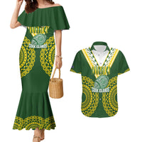 Custom Avaiki Cook Islands Rugby Couples Matching Mermaid Dress and Hawaiian Shirt Kuki Airani Tatau Green - Polynesian Pride