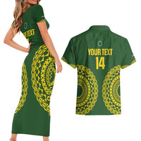 Custom Avaiki Cook Islands Rugby Couples Matching Short Sleeve Bodycon Dress and Hawaiian Shirt Kuki Airani Tatau Green - Polynesian Pride