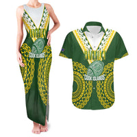 Custom Avaiki Cook Islands Rugby Couples Matching Tank Maxi Dress and Hawaiian Shirt Kuki Airani Tatau Green - Polynesian Pride