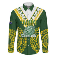 Custom Avaiki Cook Islands Rugby Family Matching Long Sleeve Bodycon Dress and Hawaiian Shirt Kuki Airani Tatau Green LT14 Dad's Shirt - Long Sleeve Green - Polynesian Pride