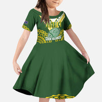 Custom Avaiki Cook Islands Rugby Family Matching Mermaid Dress and Hawaiian Shirt Kuki Airani Tatau Green LT14 Daughter's Dress Green - Polynesian Pride