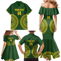 Custom Avaiki Cook Islands Rugby Family Matching Mermaid Dress and Hawaiian Shirt Kuki Airani Tatau Green - Polynesian Pride