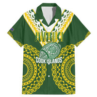 Custom Avaiki Cook Islands Rugby Family Matching Mermaid Dress and Hawaiian Shirt Kuki Airani Tatau Green LT14 Dad's Shirt - Short Sleeve Green - Polynesian Pride