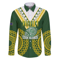 Custom Avaiki Cook Islands Rugby Family Matching Off The Shoulder Long Sleeve Dress and Hawaiian Shirt Kuki Airani Tatau Green LT14 Dad's Shirt - Long Sleeve Green - Polynesian Pride