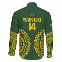 Custom Avaiki Cook Islands Rugby Family Matching Off Shoulder Maxi Dress and Hawaiian Shirt Kuki Airani Tatau Green - Polynesian Pride