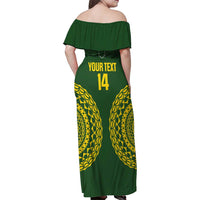 Custom Avaiki Cook Islands Rugby Family Matching Off Shoulder Maxi Dress and Hawaiian Shirt Kuki Airani Tatau Green LT14 - Polynesian Pride