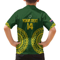 Custom Avaiki Cook Islands Rugby Family Matching Off Shoulder Short Dress and Hawaiian Shirt Kuki Airani Tatau Green LT14 - Polynesian Pride