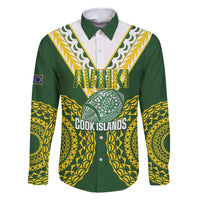 Custom Avaiki Cook Islands Rugby Family Matching Off Shoulder Short Dress and Hawaiian Shirt Kuki Airani Tatau Green LT14 Dad's Shirt - Long Sleeve Green - Polynesian Pride