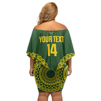 Custom Avaiki Cook Islands Rugby Family Matching Off Shoulder Short Dress and Hawaiian Shirt Kuki Airani Tatau Green LT14 - Polynesian Pride