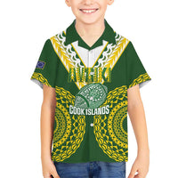 Custom Avaiki Cook Islands Rugby Family Matching Summer Maxi Dress and Hawaiian Shirt Kuki Airani Tatau Green LT14 Son's Shirt Green - Polynesian Pride