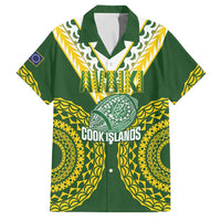 Custom Avaiki Cook Islands Rugby Family Matching Tank Maxi Dress and Hawaiian Shirt Kuki Airani Tatau Green LT14 Dad's Shirt - Short Sleeve Green - Polynesian Pride