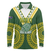 Custom Avaiki Cook Islands Rugby Long Sleeve Polo Shirt Kuki Airani Tatau Green - Polynesian Pride