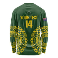 Custom Avaiki Cook Islands Rugby Long Sleeve Shirt Kuki Airani Tatau Green - Polynesian Pride