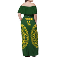 Custom Avaiki Cook Islands Rugby Off Shoulder Maxi Dress Kuki Airani Tatau Green LT14 - Polynesian Pride