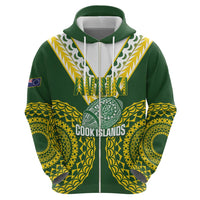 Custom Avaiki Cook Islands Rugby Zip Hoodie Kuki Airani Tatau Green LT14 - Polynesian Pride