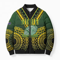 Custom Avaiki Cook Islands Rugby Bomber Puffer Jacket Kuki Airani Tatau Black - Polynesian Pride