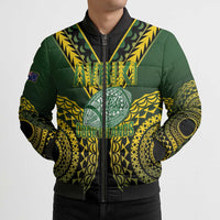Custom Avaiki Cook Islands Rugby Bomber Puffer Jacket Kuki Airani Tatau Black - Polynesian Pride