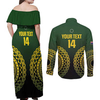 Custom Avaiki Cook Islands Rugby Couples Matching Off Shoulder Maxi Dress and Long Sleeve Button Shirt Kuki Airani Tatau Black LT14 - Polynesian Pride