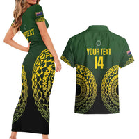 Custom Avaiki Cook Islands Rugby Couples Matching Short Sleeve Bodycon Dress and Hawaiian Shirt Kuki Airani Tatau Black - Polynesian Pride