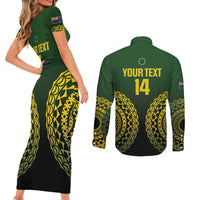 Custom Avaiki Cook Islands Rugby Couples Matching Short Sleeve Bodycon Dress and Long Sleeve Button Shirt Kuki Airani Tatau Black - Polynesian Pride
