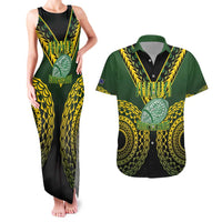 Custom Avaiki Cook Islands Rugby Couples Matching Tank Maxi Dress and Hawaiian Shirt Kuki Airani Tatau Black - Polynesian Pride