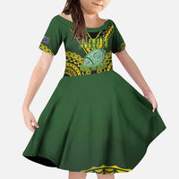Custom Avaiki Cook Islands Rugby Family Matching Off Shoulder Maxi Dress and Hawaiian Shirt Kuki Airani Tatau Black LT14 Daughter's Dress Black - Polynesian Pride