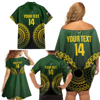 Custom Avaiki Cook Islands Rugby Family Matching Off Shoulder Short Dress and Hawaiian Shirt Kuki Airani Tatau Black LT14 - Polynesian Pride