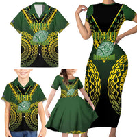 Custom Avaiki Cook Islands Rugby Family Matching Short Sleeve Bodycon Dress and Hawaiian Shirt Kuki Airani Tatau Black - Polynesian Pride