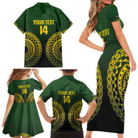 Custom Avaiki Cook Islands Rugby Family Matching Short Sleeve Bodycon Dress and Hawaiian Shirt Kuki Airani Tatau Black - Polynesian Pride
