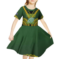 Custom Avaiki Cook Islands Rugby Kid Short Sleeve Dress Kuki Airani Tatau Black LT14 - Polynesian Pride