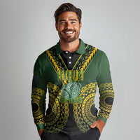 Custom Avaiki Cook Islands Rugby Long Sleeve Polo Shirt Kuki Airani Tatau Black LT14 - Polynesian Pride