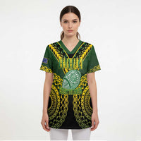 Custom Avaiki Cook Islands Rugby Scrub Top Kuki Airani Tatau Black - Polynesian Pride