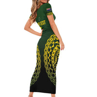 Custom Avaiki Cook Islands Rugby Short Sleeve Bodycon Dress Kuki Airani Tatau Black LT14 - Polynesian Pride