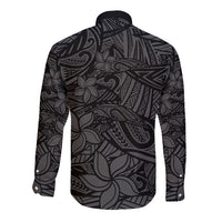 Polynesia Long Sleeve Button Shirt Polynesian Pattern Mix Plumeria Black LT14 - Polynesian Pride