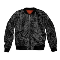 Polynesia Sleeve Zip Bomber Jacket Polynesian Pattern Mix Plumeria Black LT14 Unisex Black - Polynesian Pride