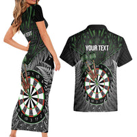Personalised New Zealand Darts Couples Matching Short Sleeve Bodycon Dress and Hawaiian Shirt Dartboard Maori Fern Puhoro Art