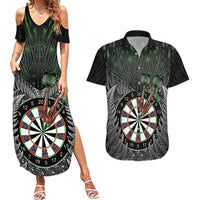 Personalised New Zealand Darts Couples Matching Summer Maxi Dress and Hawaiian Shirt Dartboard Maori Fern Puhoro Art