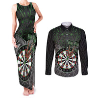 Personalised New Zealand Darts Couples Matching Tank Maxi Dress and Long Sleeve Button Shirt Dartboard Maori Fern Puhoro Art