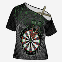 Personalised New Zealand Darts Cross Shoulder Shirt Dartboard Maori Fern Puhoro Art LT14 Female Black - Polynesian Pride