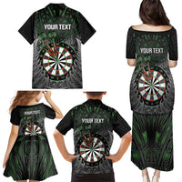 Personalised New Zealand Darts Family Matching Puletasi and Hawaiian Shirt Dartboard Maori Fern Puhoro Art