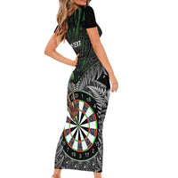 Personalised New Zealand Darts Family Matching Short Sleeve Bodycon Dress and Hawaiian Shirt Dartboard Maori Fern Puhoro Art